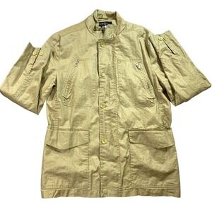 Kenneth Cole‎ Waxed Jacket Mens Large Khaki Utility Safari Lightweight Ramie
